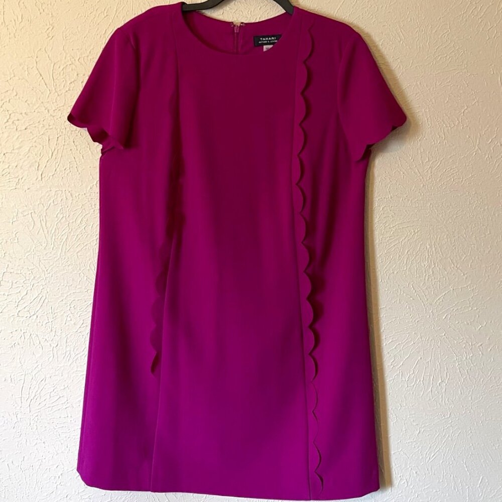 Tahari ASL Purple dress with scallop details, Size 14
